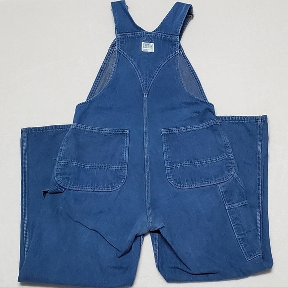 VINTAGE Liberty Stone Wash Loose Fit Wide Leg Carpenter Overalls Biballs Grunge - Picture 9 of 14